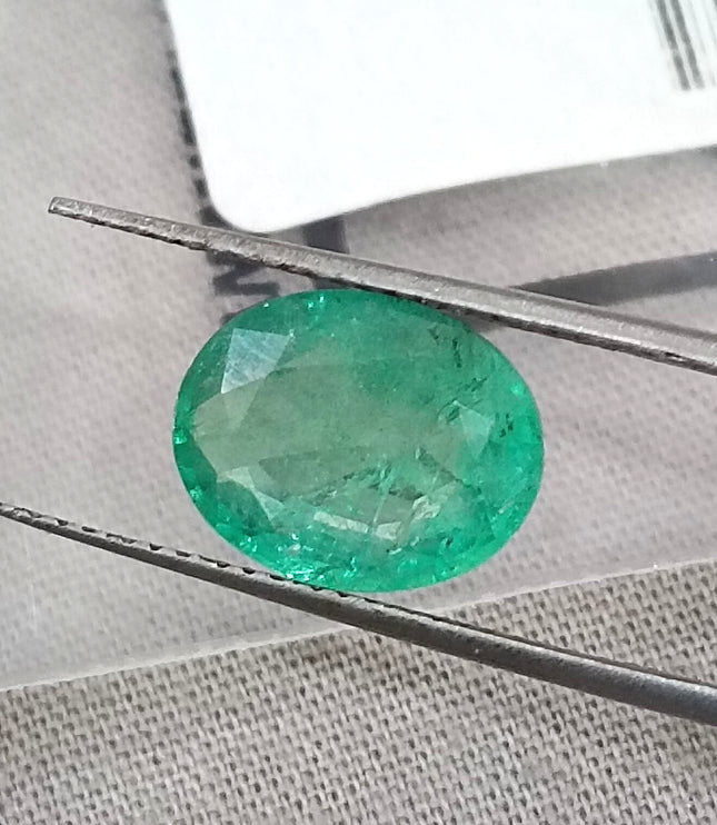 3.29ct Certified Natural Emerald Stone Zambian Medium Light Green Oval Cut Loose Gemstone
