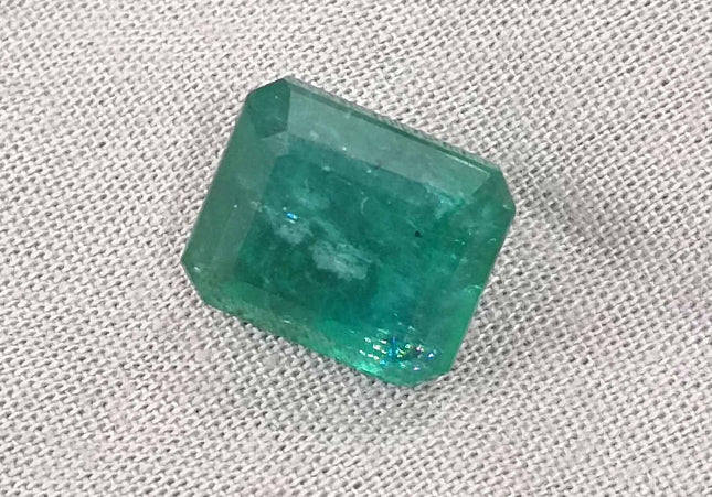Big 8.36ct Zambian Emerald, Deep Forest Green Emerald Cut Moderately Oiled Natural Loose Gemstone.