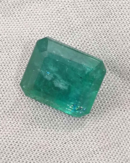 Big 8.36ct Zambian Emerald, Deep Forest Green Emerald Cut Moderately Oiled Natural Loose Gemstone.