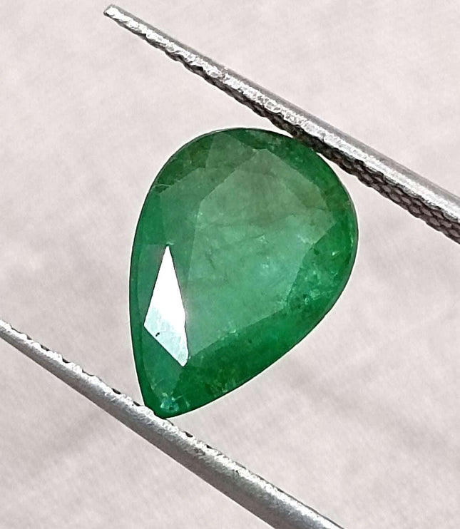Zambian Emerald 2.31ct Certified Natural Deep Green Pear Cut Stone