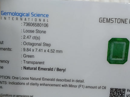 Zambian Emerald 2.47ct Medium Deep Pure Green Certified Natural Loose Gemstone