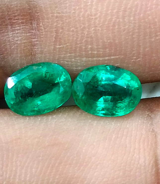 Emerald Pair 3.56ct Matching Vivid Green Natural Gemstones