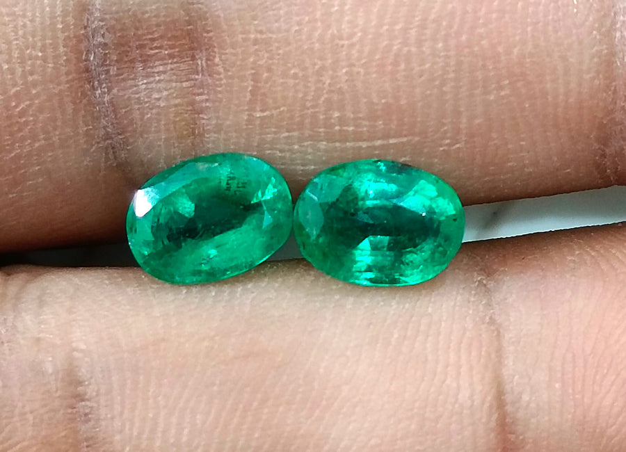 Emerald Pair 3.56ct Matching Vivid Green Natural Gemstones