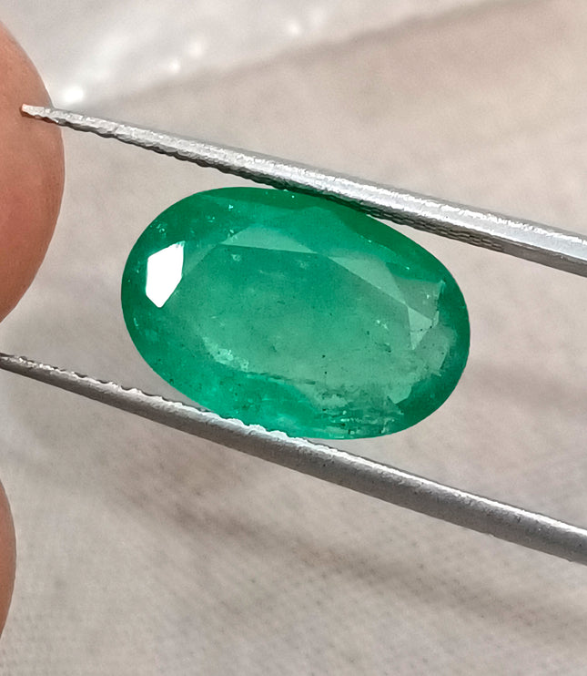 3.41ct Natural Emerald Medium Spring Green Zambian Oval Gemstone