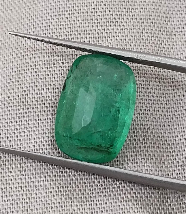 4.87ct Zambian Emerald, Deep Green Cushion Cut Loose Gemstone