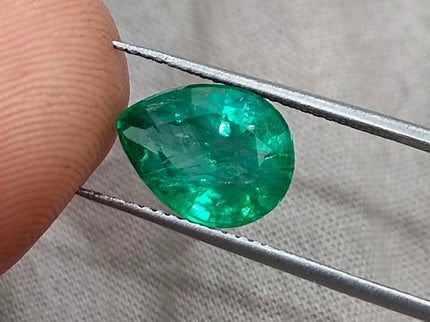 3.19ct Zambian Emerald, Certified Natural Bright Spring Green Pear Cut Loose Gemstone