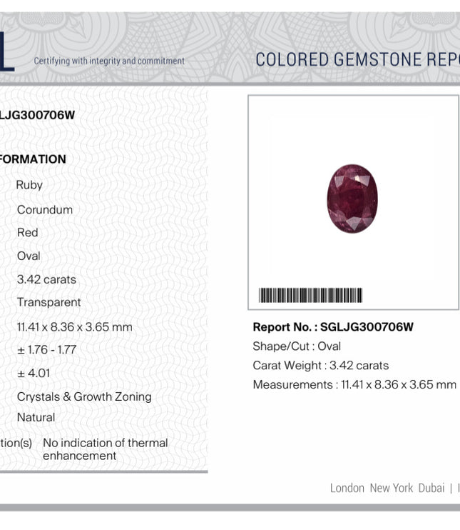 3.42ct Untreated Natural Mozambique Ruby Merlot Red Oval Cut SGL Certified Loose Stone