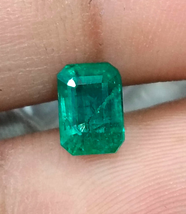1.72ct Natural Emerald Medium Intense Green GSI Certified Octagon Cut Gemstone