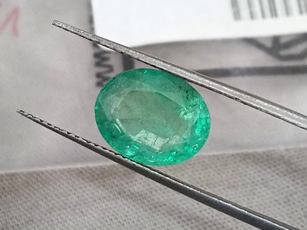 3.29ct Certified Natural Emerald Stone Zambian Medium Light Green Oval Cut Loose Gemstone
