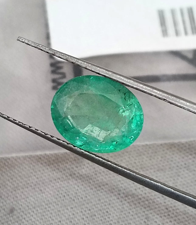 3.29ct Certified Natural Emerald Stone Zambian Medium Light Green Oval Cut Loose Gemstone