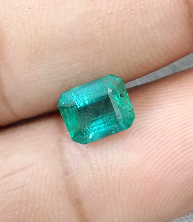 1.57ct Natural Emerald Medium Deep Green Zambian Octagon Cut Gemstone