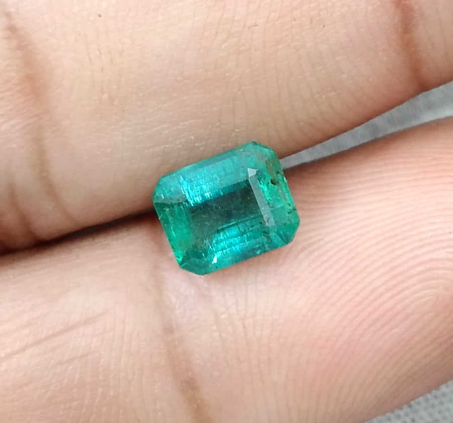 1.57ct Natural Emerald Medium Deep Green Zambian Octagon Cut Gemstone