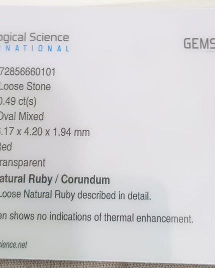 GSI Certified 0.49ct Blood Red Mozambique Ruby, Natural untreated Gemstone