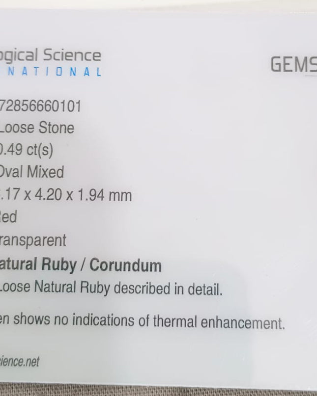 GSI Certified 0.49ct Blood Red Mozambique Ruby, Natural untreated Gemstone