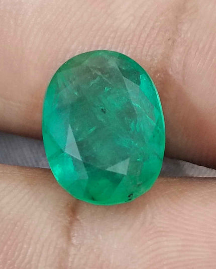 Big 7.48ct Panjshir Emerald, Medium Spring Green Oval Cut Natural Minor Oiled Loose Gemstone