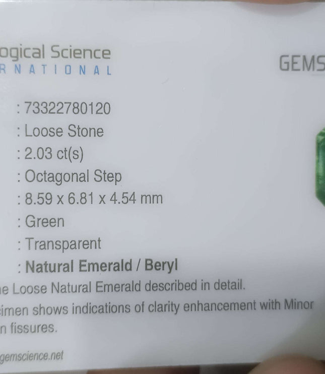 2.03ct Certified Colombian Natural Emerald