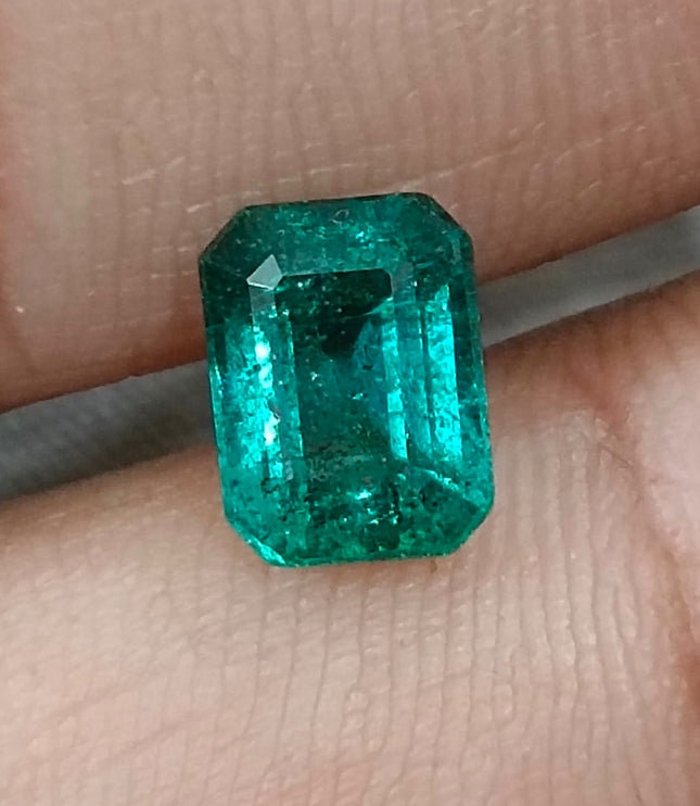 Shiny Zambian Emerald 2.16ct Medium Deep Bluish Green Octagon Cut Gemstone