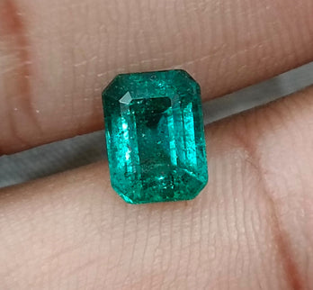 Shiny Zambian Emerald 2.16ct Medium Deep Bluish Green Octagon Cut Gemstone