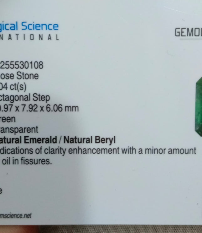 4.04ct Emerald Natural GSI Certified Pure Dark Green Octagon Cut Gemstone