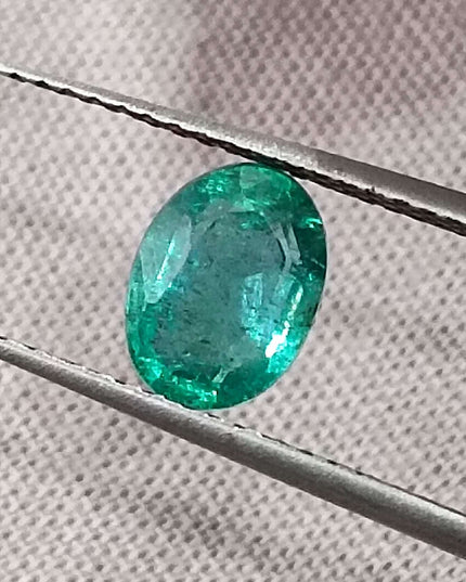 1.26ct Intense green Zambian emerald oval cut minor oiled loose gemstone.