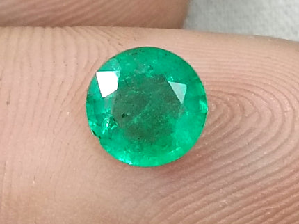 Zambian Emerald 1.00ct Certified Natural Medium Bright Shamrock Green Round Cut Gemstone