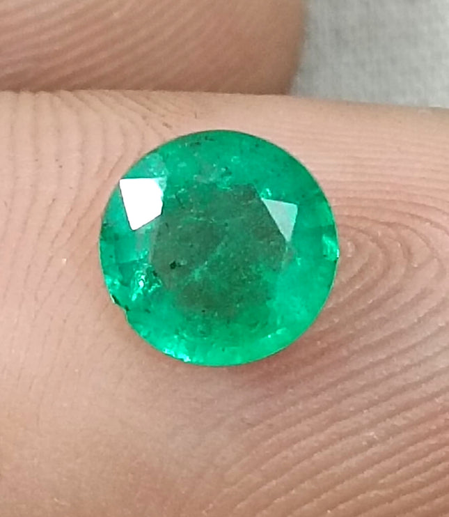 Zambian Emerald 1.00ct Certified Natural Medium Bright Shamrock Green Round Cut Gemstone