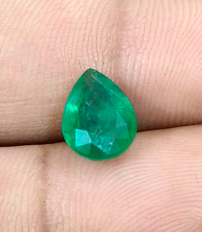 Zambian Emerald 2.55ct Natural Deep Velvet Green Certified Pear Cut Loose Gemstone