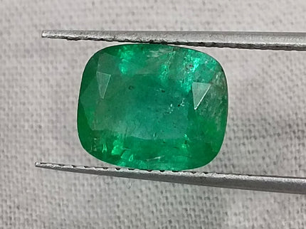 Zambian Emerald 2.62ct Certified Natural Deep Vibrant Green Cushion Cut Loose Gemstone
