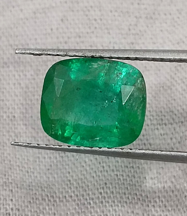Zambian Emerald 2.62ct Certified Natural Deep Vibrant Green Cushion Cut Loose Gemstone