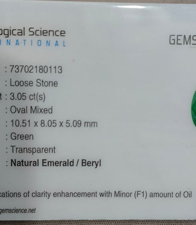 Zambian Emerald 3.05ct Medium Deep Green Oval Cut Loose Gemstone