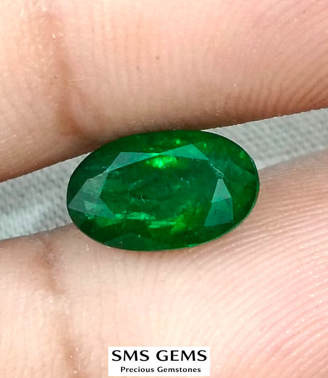 2.46ct Natural Emerald Top Vivid Deep Green Zambian Oval Cut GSI Certified Gemstone
