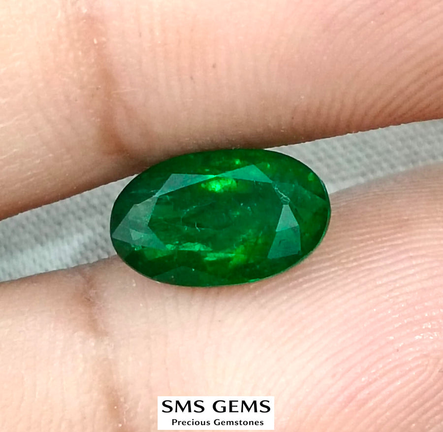 2.46ct Natural Emerald Top Vivid Deep Green Zambian Oval Cut GSI Certified Gemstone