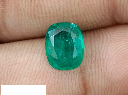 2.41ct Zambian Emerald GSI Certified Medium Green Cushion Cut Loose Gemstone