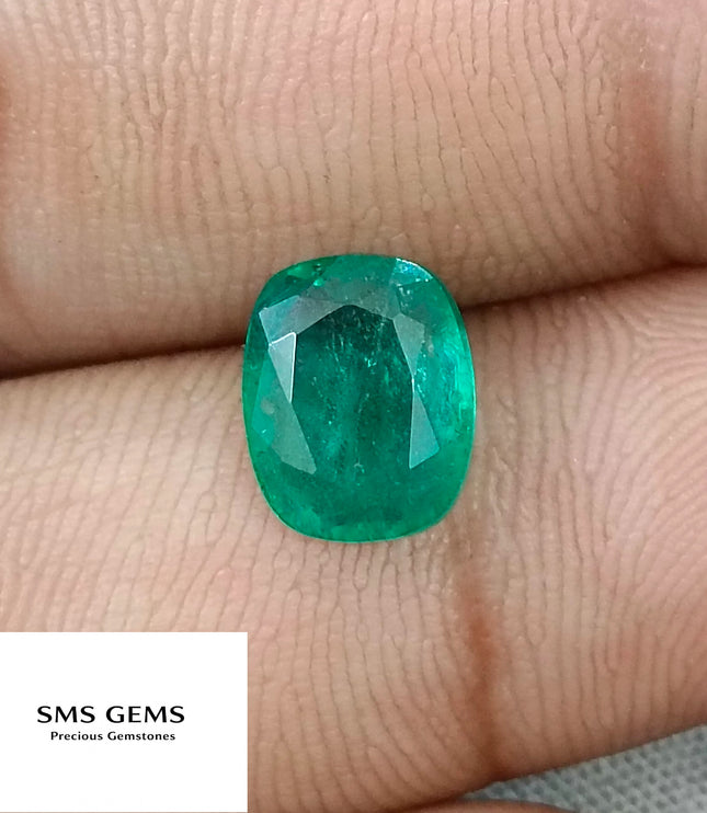 2.41ct Zambian Emerald GSI Certified Medium Green Cushion Cut Loose Gemstone
