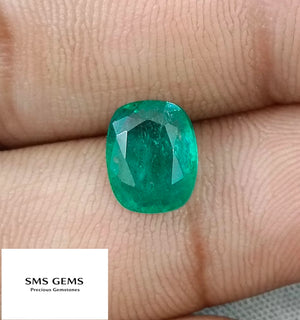 2.41ct Zambian Emerald GSI Certified Medium Green Cushion Cut Loose Gemstone