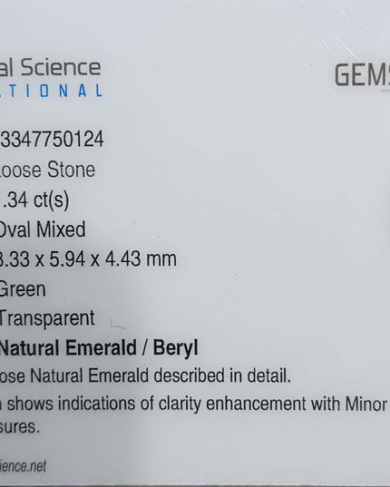 GSI Certified 1.34ct Deep Green Zambian Emerald Minor Oiled Loose Gemstone