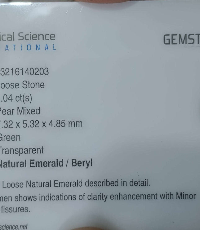 Certified 1.04ct Natural Zambian Emerald.