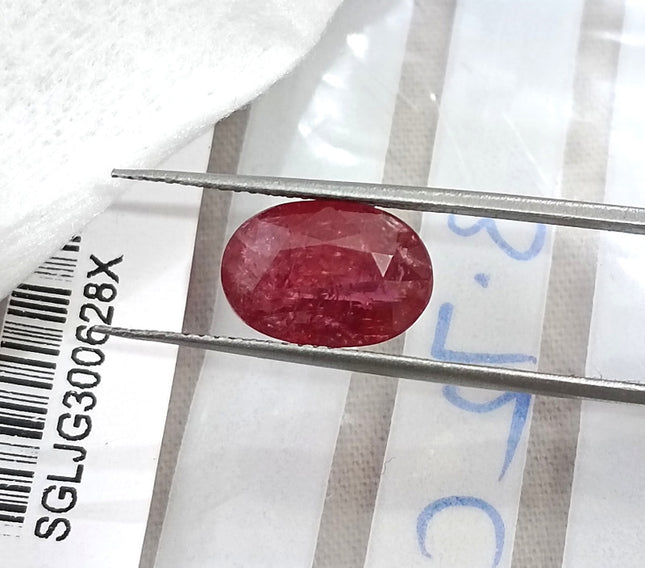 3.72ct Unheated Mozambique Ruby Natural SGL Certified Rasberry Red Oval Cut Loose Gemstone