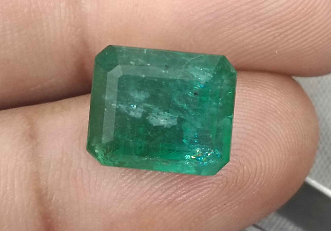 Big 8.36ct Zambian Emerald, Deep Forest Green Emerald Cut Moderately Oiled Natural Loose Gemstone.
