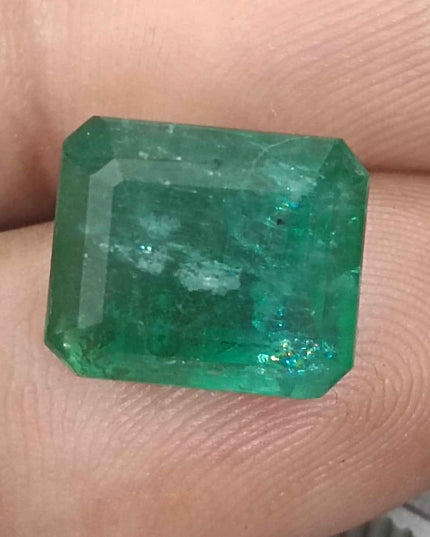 Big 8.36ct Zambian Emerald, Deep Forest Green Emerald Cut Moderately Oiled Natural Loose Gemstone.