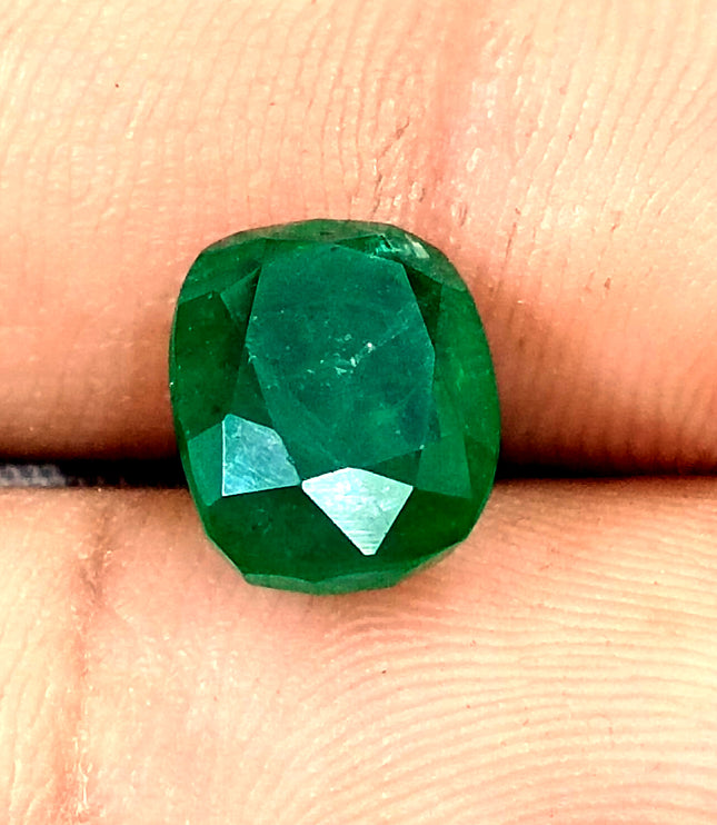 Dark Green 4.42ct Zambian Emerald, Certified Natural Cushion Cut Loose Gemstone