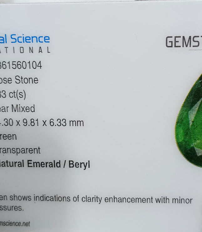 Zambian Emerald 4.83ct Natural Certified Medium Deep Forest Green Pear Cut Loose Gemstone