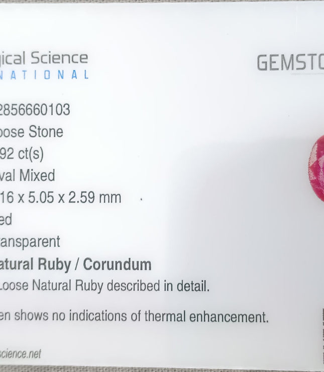 GSI Certified 0.92ct Mozambique Ruby, Natural Untreated Gemstone