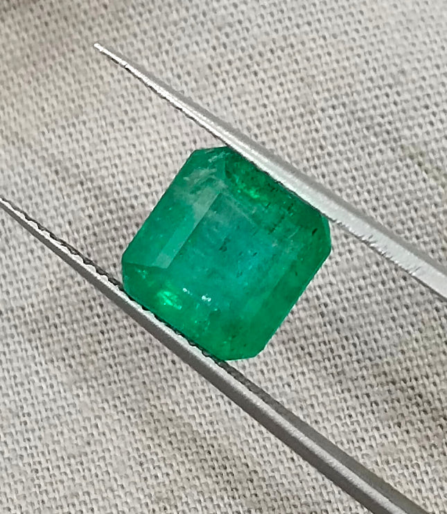 2.97ct Zambian Emerald, Certified Natural Medium Spring Green Octagon Cut Gemstone