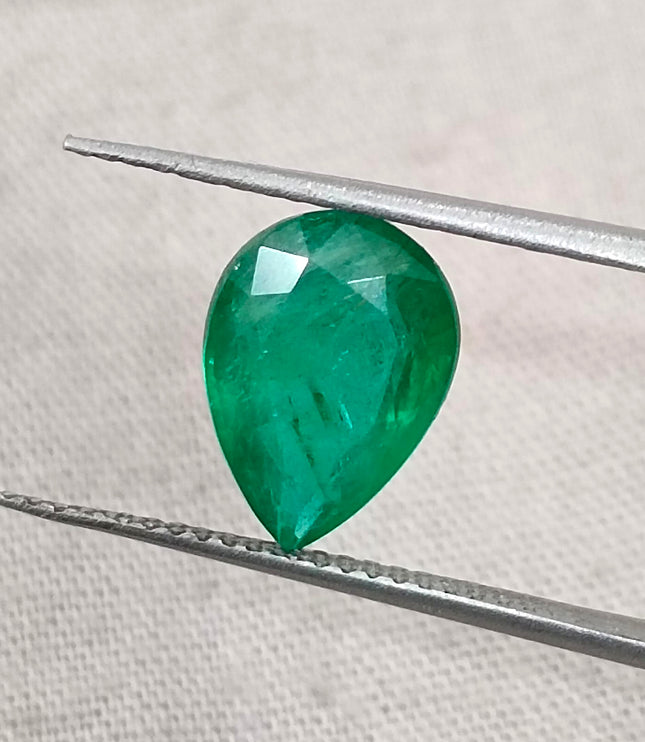Zambian Emerald 2.55ct Natural Deep Velvet Green Certified Pear Cut Loose Gemstone