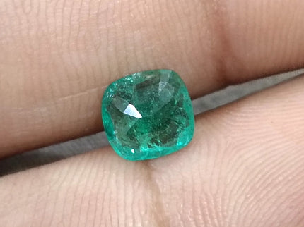 Natural Emerald 1.36ct Medium Neon Green SGL Certified Zambian Cushion cut Minor Oiled Gemstone