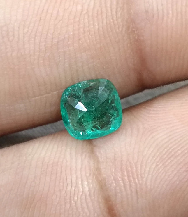 Natural Emerald 1.36ct Medium Neon Green SGL Certified Zambian Cushion cut Minor Oiled Gemstone