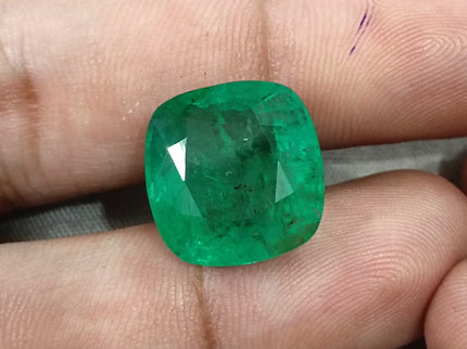 Natural Emerald 14.42ct Certified Medium Deep Bright Green Cushion Cut Gemstone