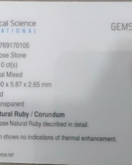 GSI Certified 1.10ct Deep Maroon Red Ruby, Untreated