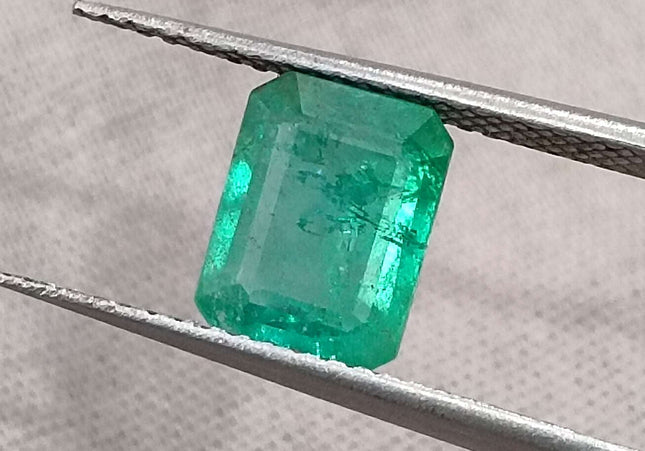 GSI Certified 1.76ct Medium Light Green Zambian Emerald Minor Oiled Loose Gemstone